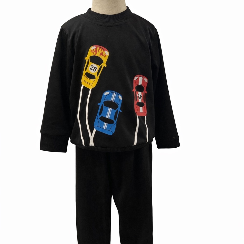 Toddler Boys 2-Piece Race Car Outfit – Black Sweatshirt & Pants Set – Size 4T